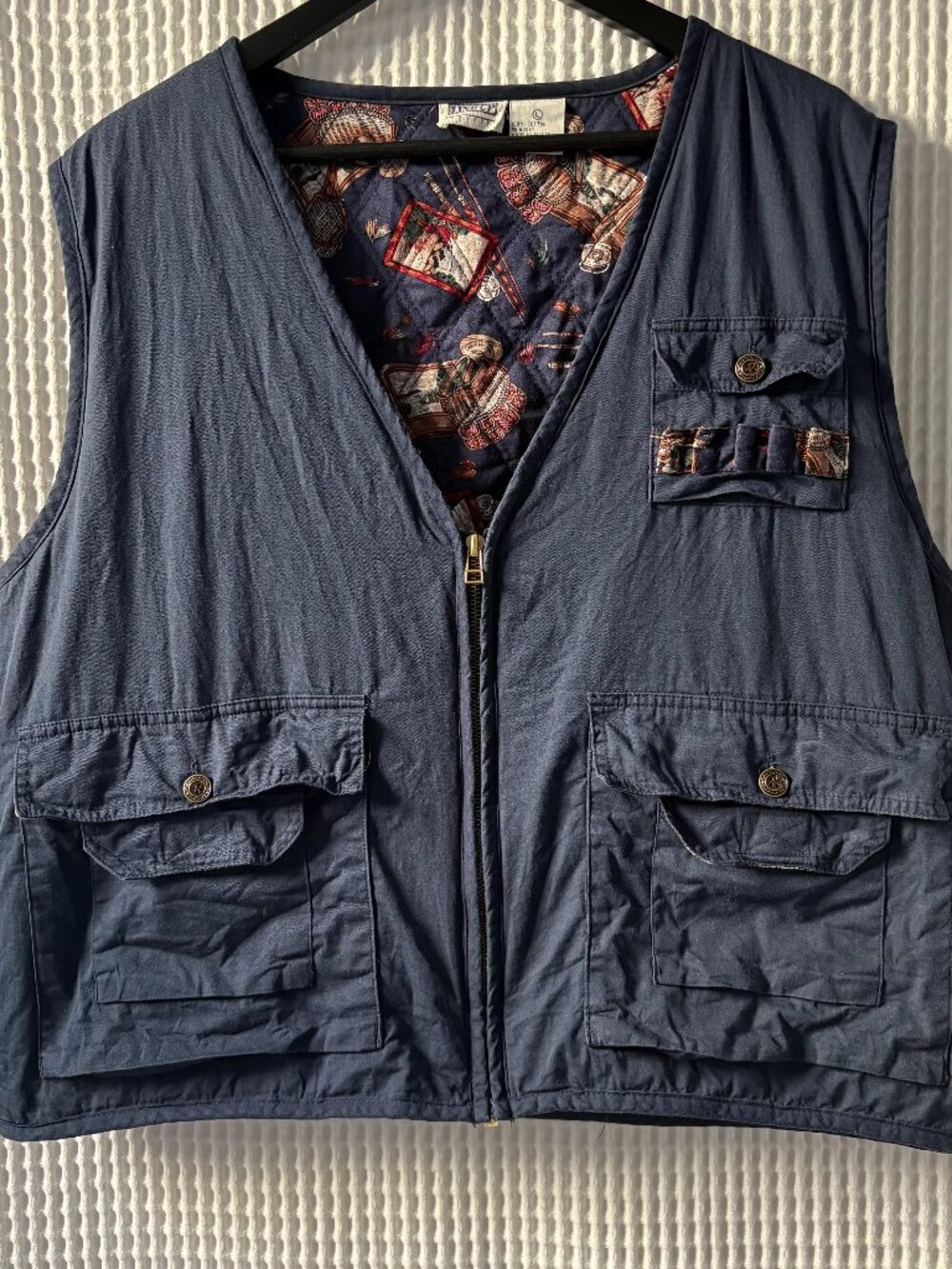 Vintage Line Up for Sport navy blue retro print golfing vest men's size large
